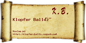 Klopfer Balló névjegykártya